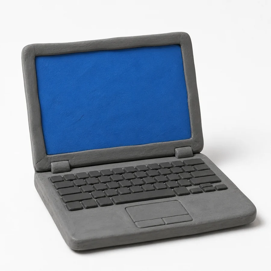 Claymation laptop with a blue screen